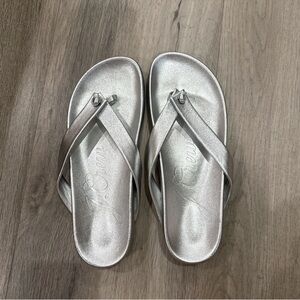 J. Crew Silver Flip Flops